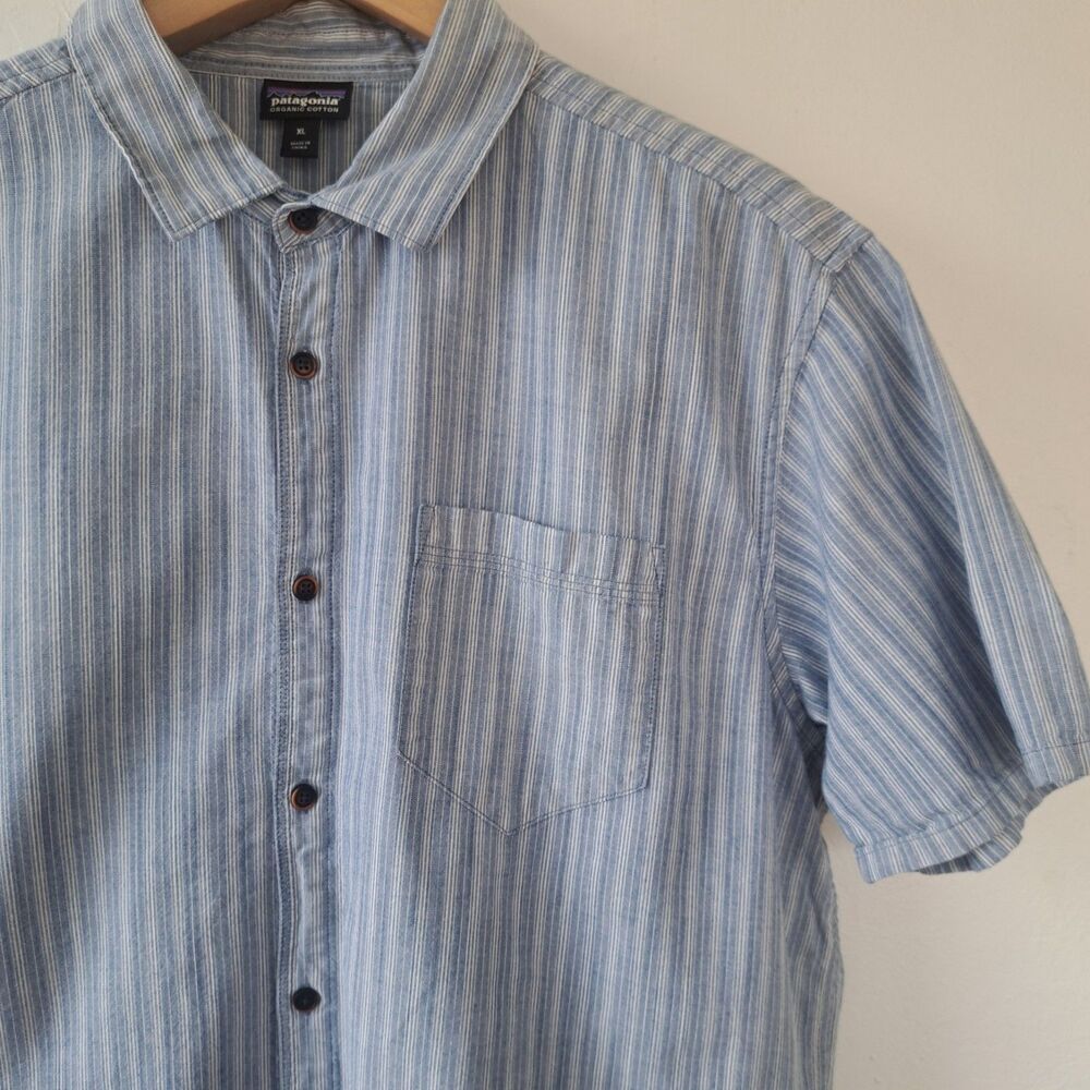 Patagonia Dress Shirt Mens XL Blue Organic Cotton Short Sleeve Button Up Top - Picture 4 of 7